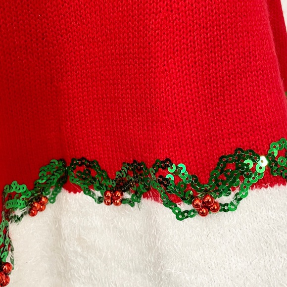 Holiday Time Off Shoulder Santa Sweater Dress M Red White Sequin Belt Christmas - Picture 5 of 9